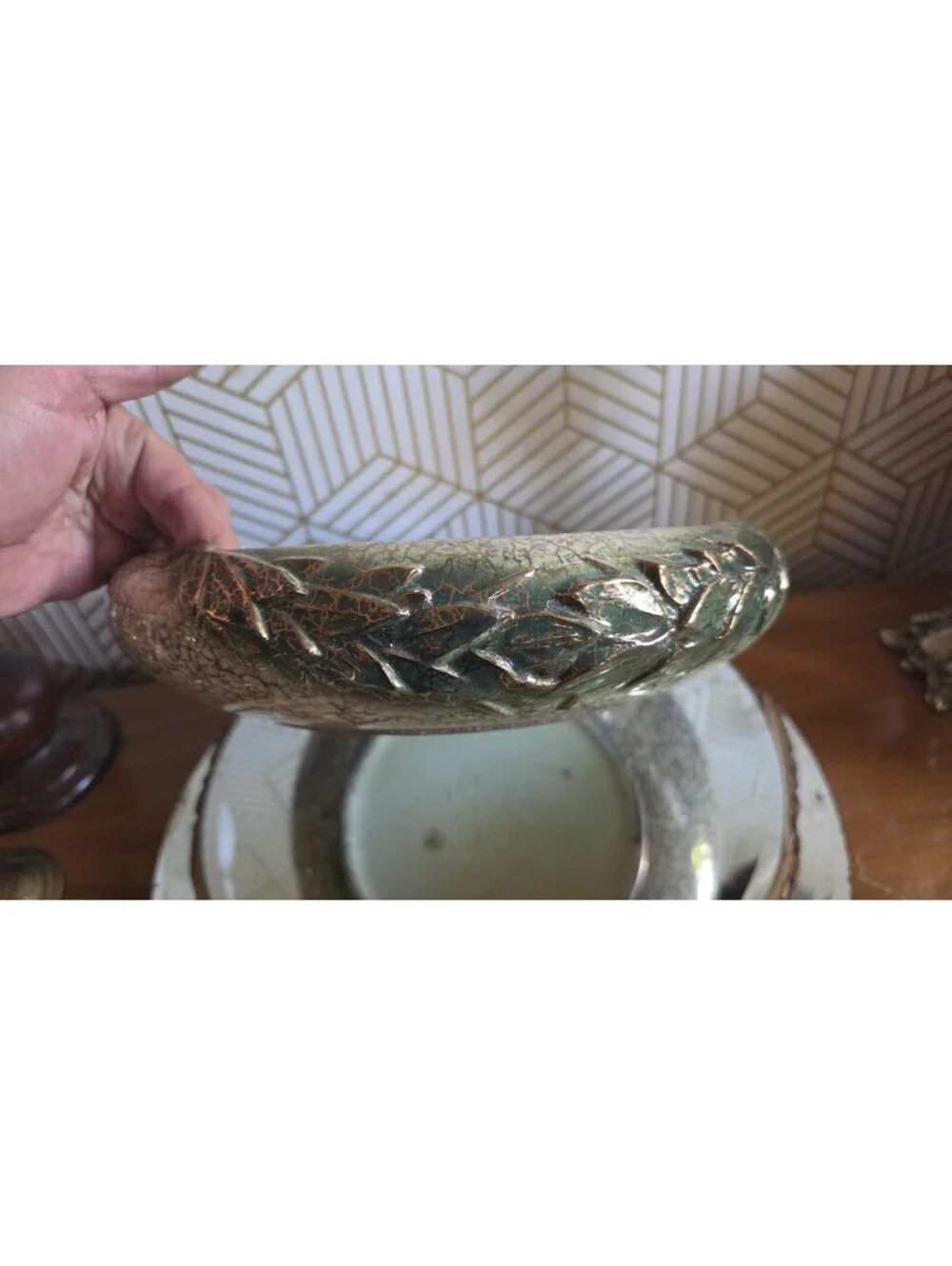 Vintage 1950s McCoy 444 Grecian Centerpiece Bowl/Planter 24K Gold EUC 12